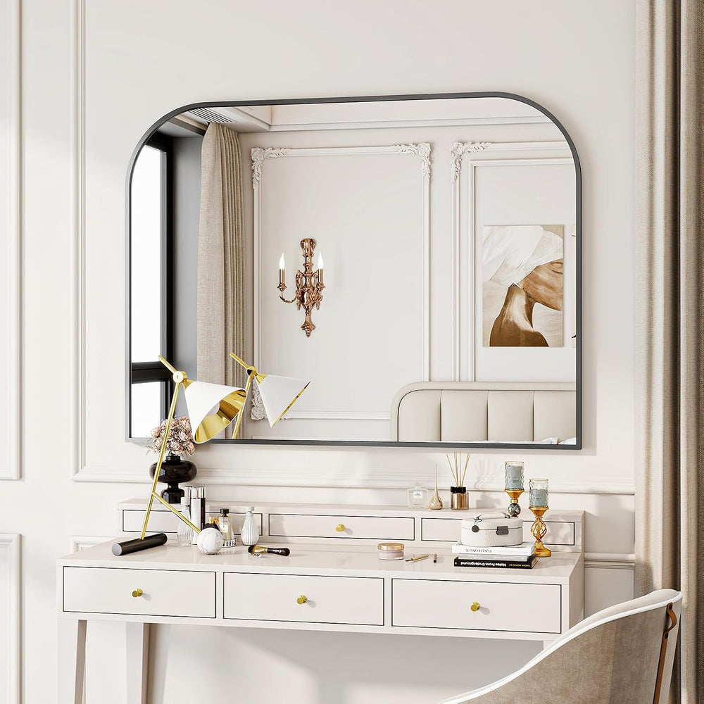 Black Arched Top Wall Mounted Mirror 38"x30"