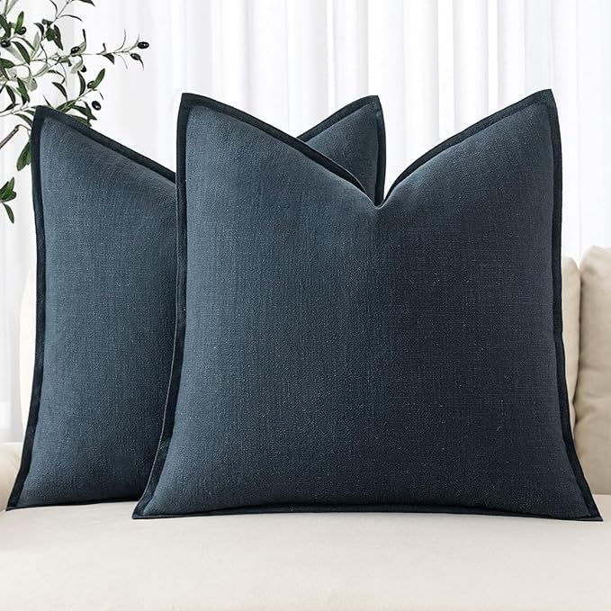 MIULEE Decorative Linen Euro Sham Pillow Covers 24x24 Navy Blue ​Boho by MIULEE