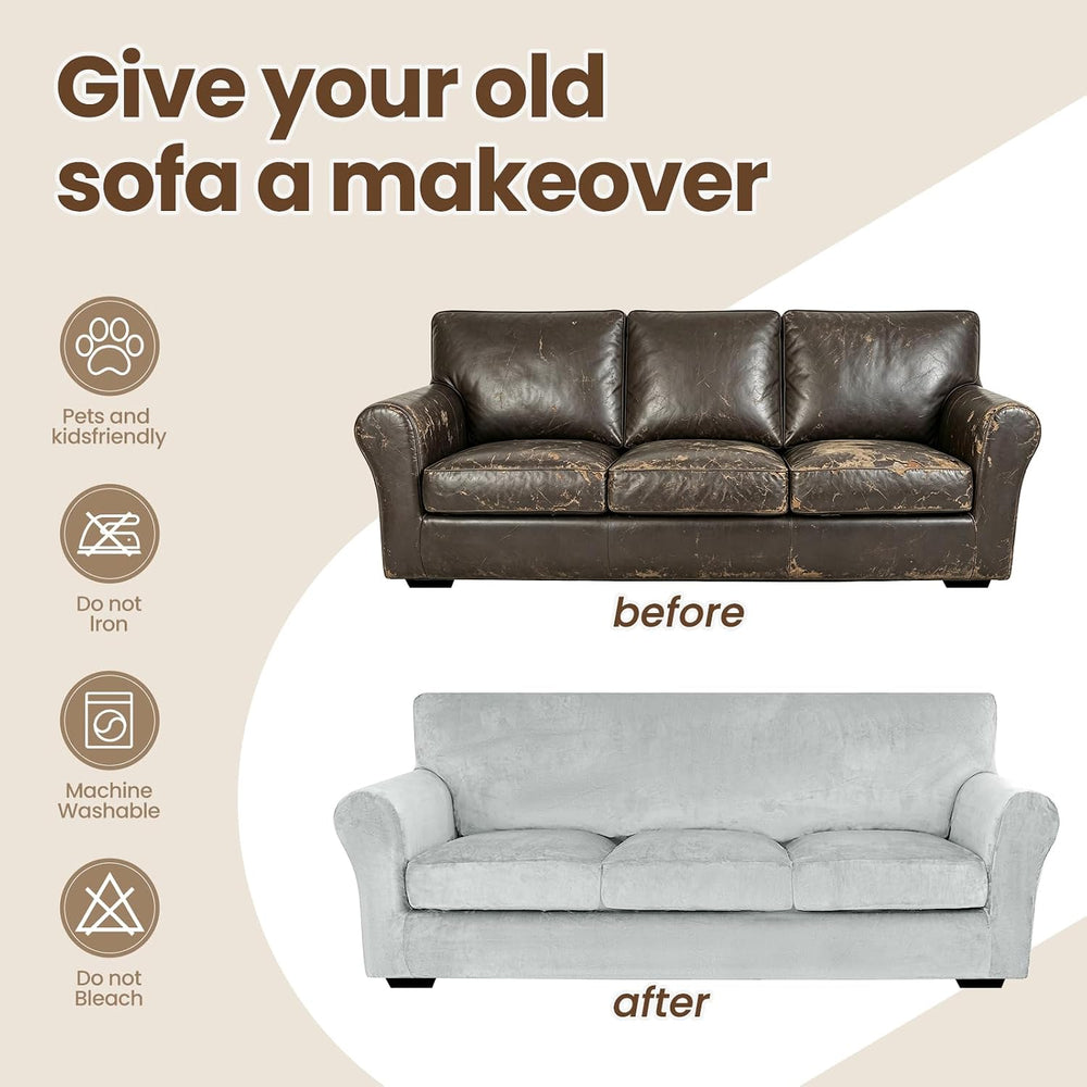 XINEAGE 2-Piece Velvet Armchair Sofa Cover,Couch Covers for Dog,Silver Gray