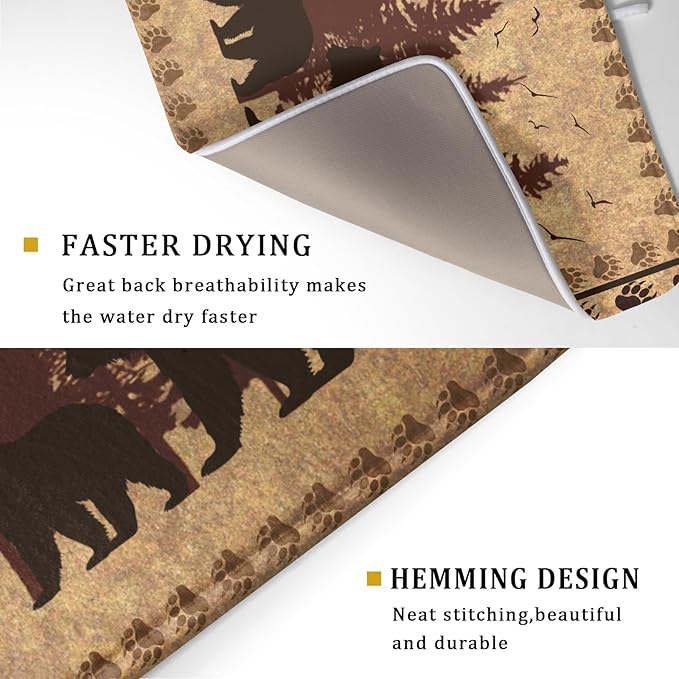Giwawa 18"x24" Brown Bear Dish Drying Mat Rustic Forest Wildlife Woodland Dish - Image 3