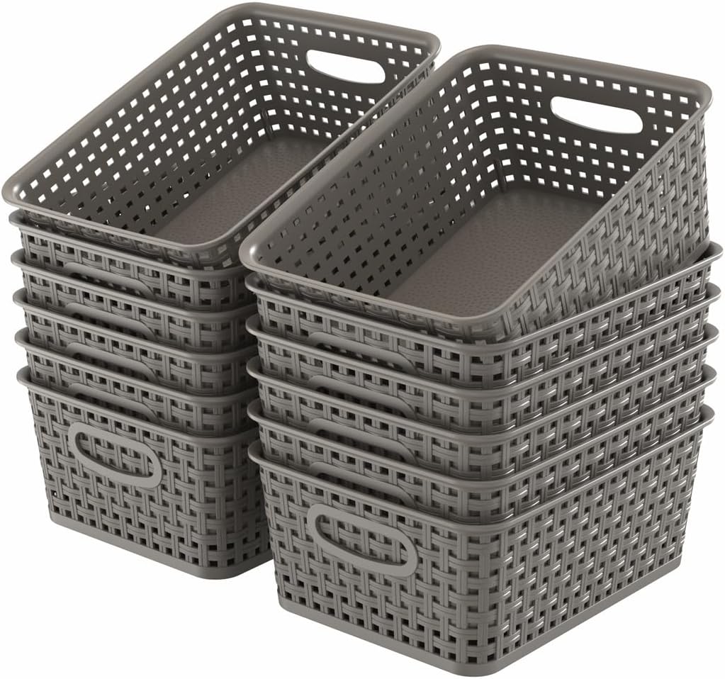 wyt 12-pack plastic small shelf storage weave baskets, main product view