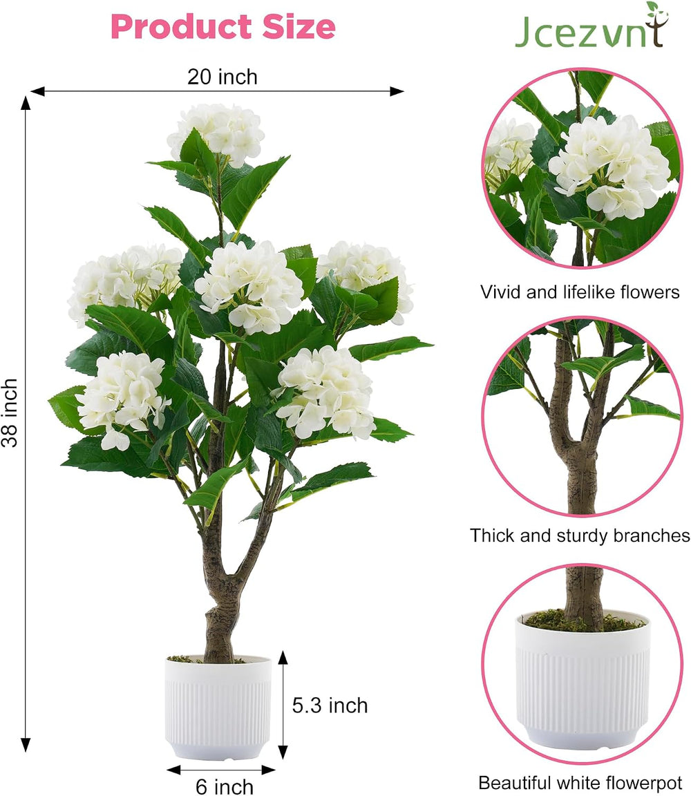 Artificial Hydrangea Tree 2 Pack, 3FT Faux Hydrangea Plant in Pot with White ...