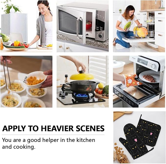Fun Black Cat Oven Mitts and Pot Holders Set of 4 Silicone Heat Resistant Oven - Image 8