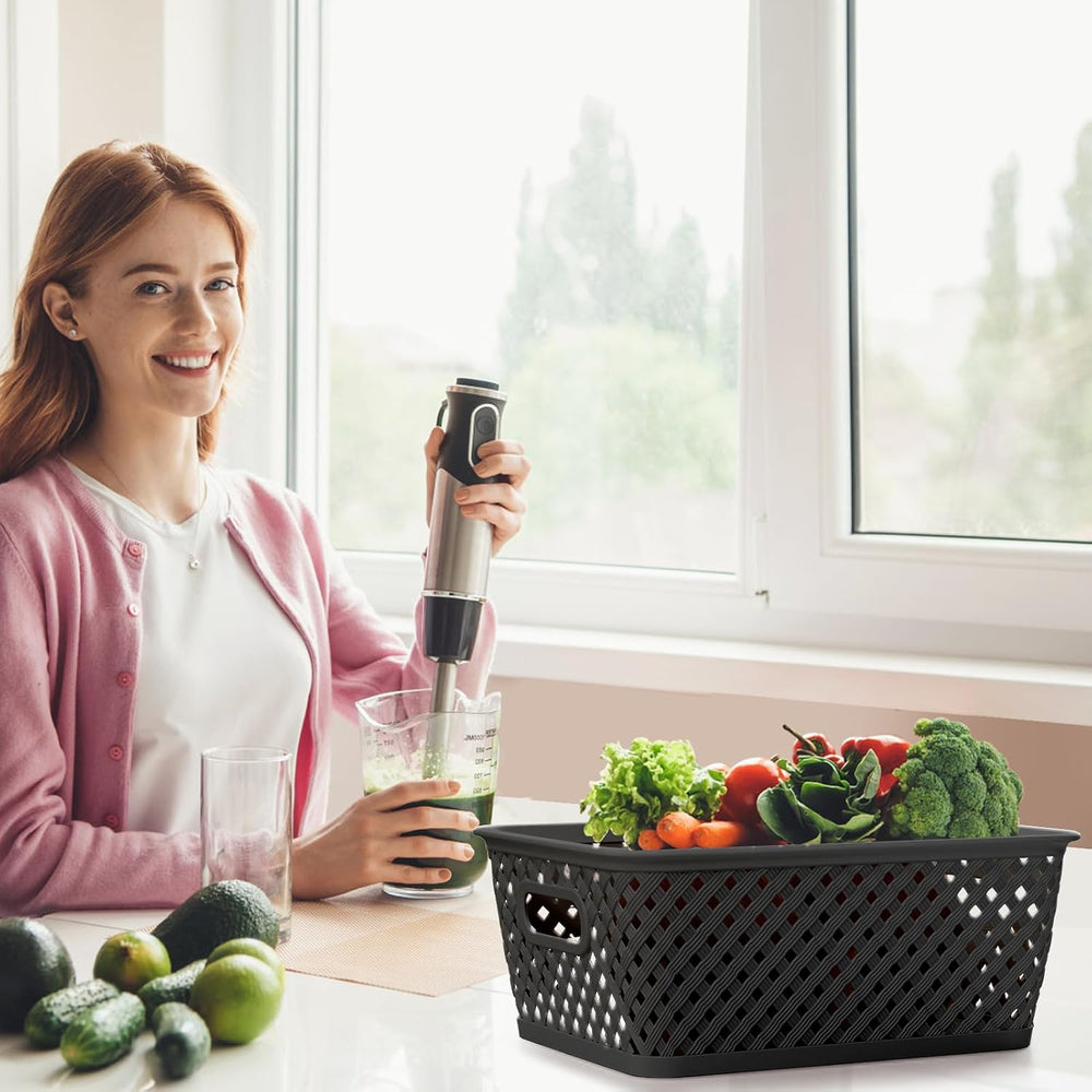 MaxGear 3 Pack Plastic Storage Baskets, Large, Black