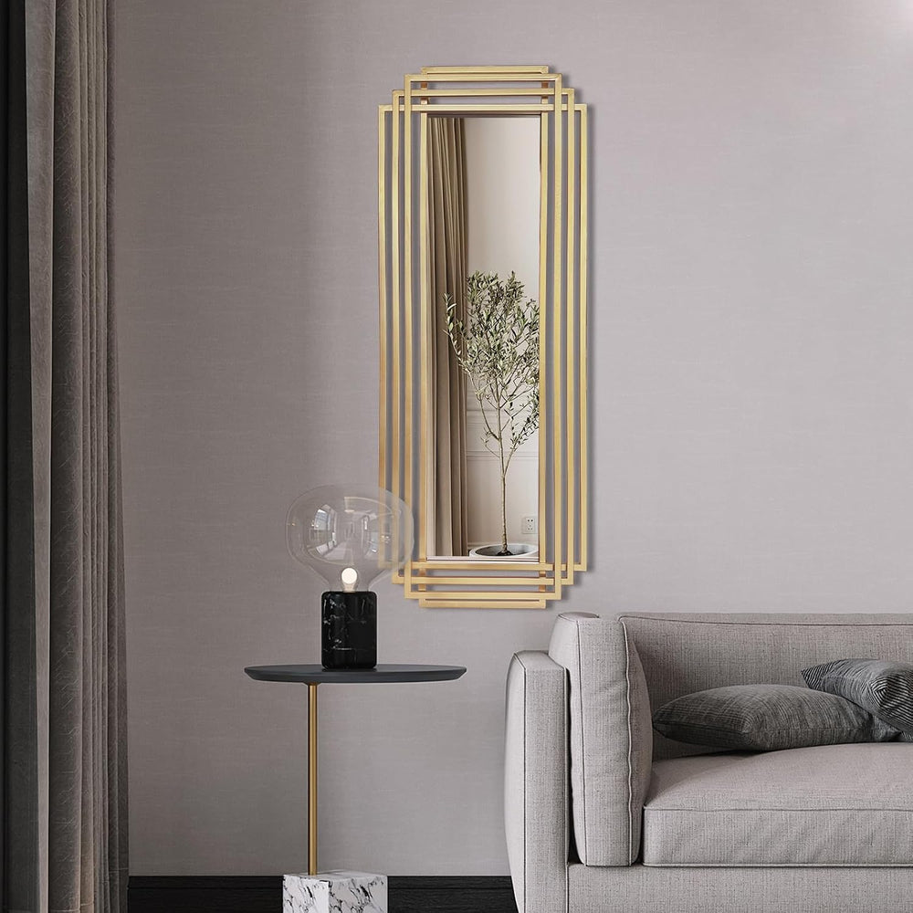 42"x16" Rectangle Decorative Mirror with Gold Geometric Frame