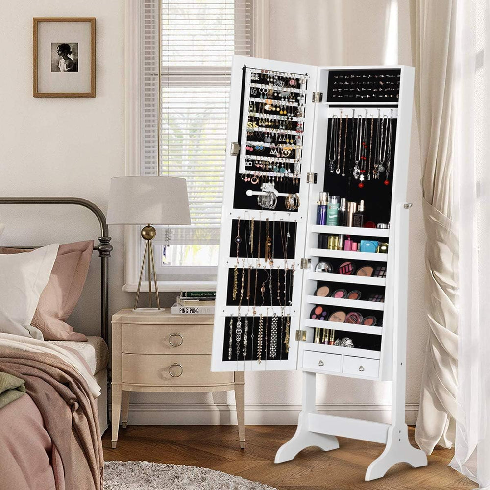 WATERJOY Jewelry Organizer with Full Body Standing Mirror Jewelry Holder Stor...