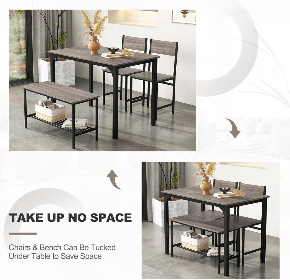 Giantex Dining Table Set for 4, Kitchen Table with Bench and Chairs, Industri...