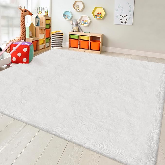 White Rug for Living Room 8x10ft Fluffy Area Rug Mat Bedside Throw Rug for by JiaoBaba
