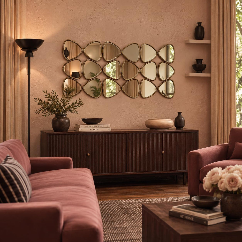 Large Geometric Decorative Wall Mirror, 47.2 x 23.6 in, Antique Gold