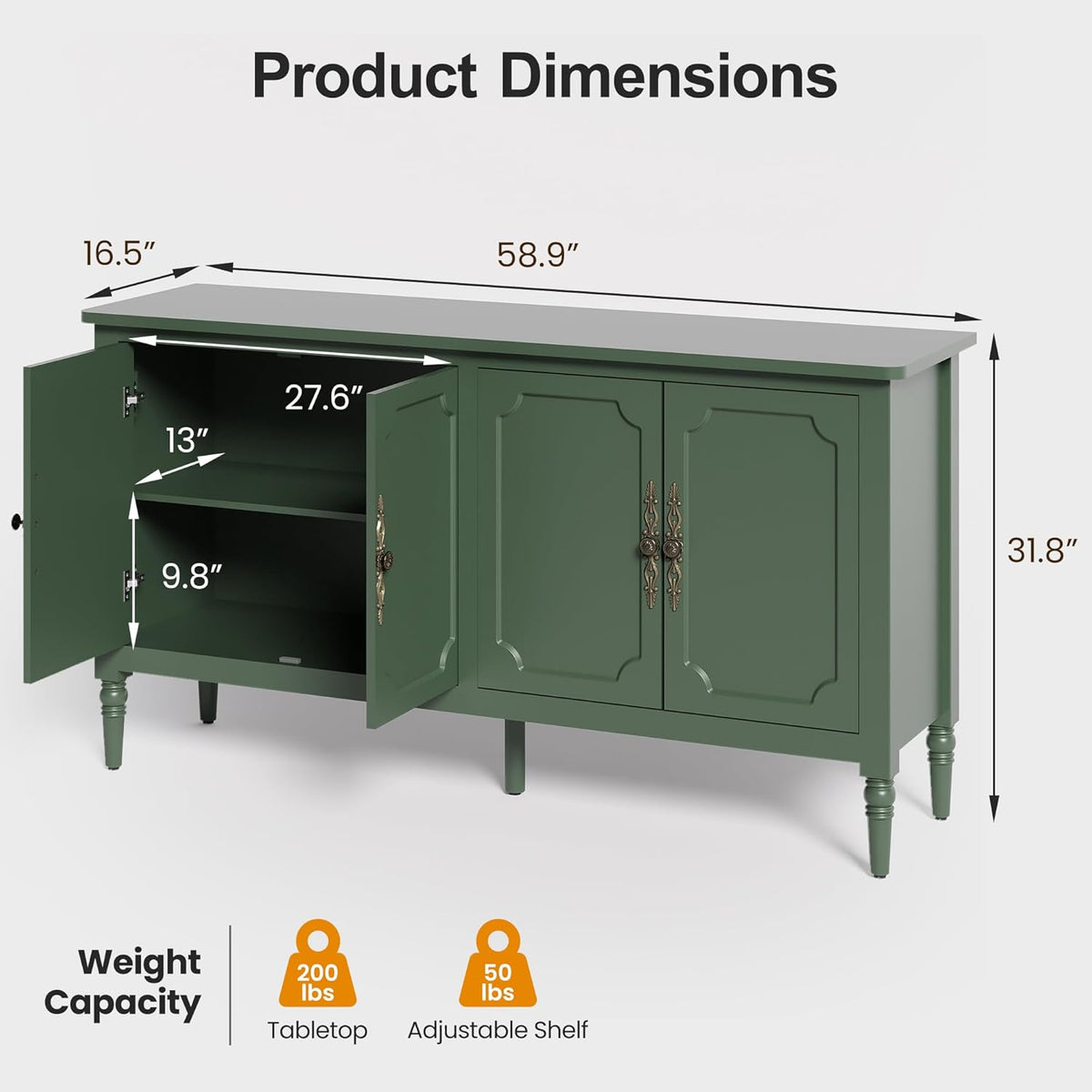 royalcraft buffet cabinet with storage, 59" painted sideboard shown in use