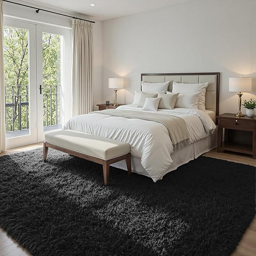 4x6 Area Rugs for Living Room Rug: Soft Fluffy Shag Black Rugs for Bedroom - Image 2