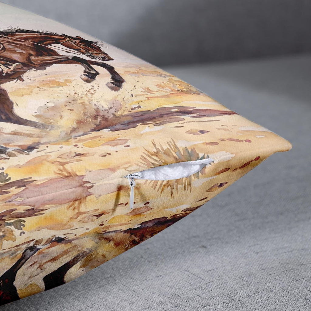 Emvency Throw Pillow Covers Set of 2, 18 x 18 Inch, Western Cowboy Vintage | Wild Horse Outdoor Decorative Square Pillow Cases Couch Cushion Case for Couch Bed Sofa Living Room Home Decor