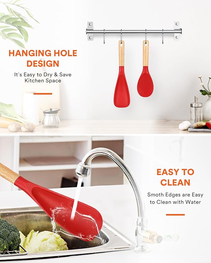 Cooking Spoon and Rice Scooper for Nonstick Cookwares, Wood Handle Spoon for - Image 6