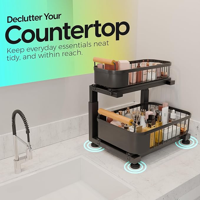Premium Heavy Duty Carbon Steel Under Sink Organizer, Large 2 Tier Pull Out - Image 5
