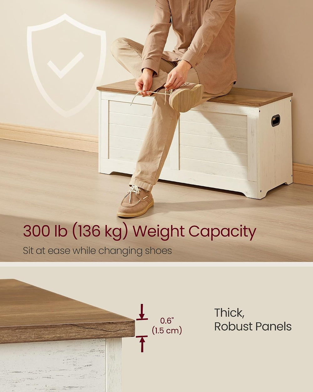 VASAGLE Storage Chest, 39.4 Inches Width Bench with 2 Safety Hinges