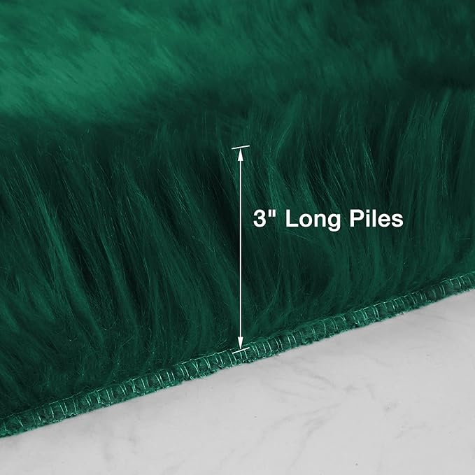 duduta Emerald Green Faux Sheepskin Runner Rug 2x6 ft, Fluffy Shag Bedroom Dorm - Image 2