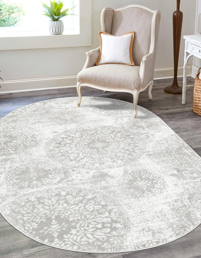 Unique Loom Sofia Collection Area Rug - Grand (5' 3" x 8' Oval, Light Gray/ Ivory)