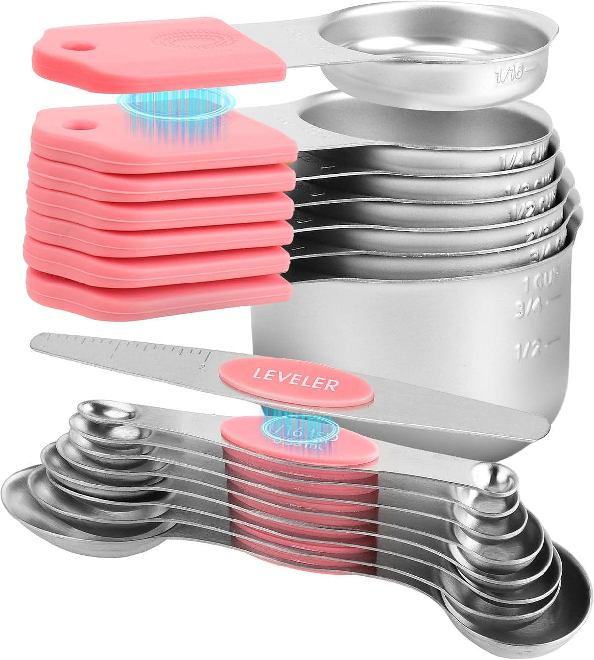 16-Piece Stainless Steel Measuring Cups and Spoons Set, Strong Magnetic Nesting