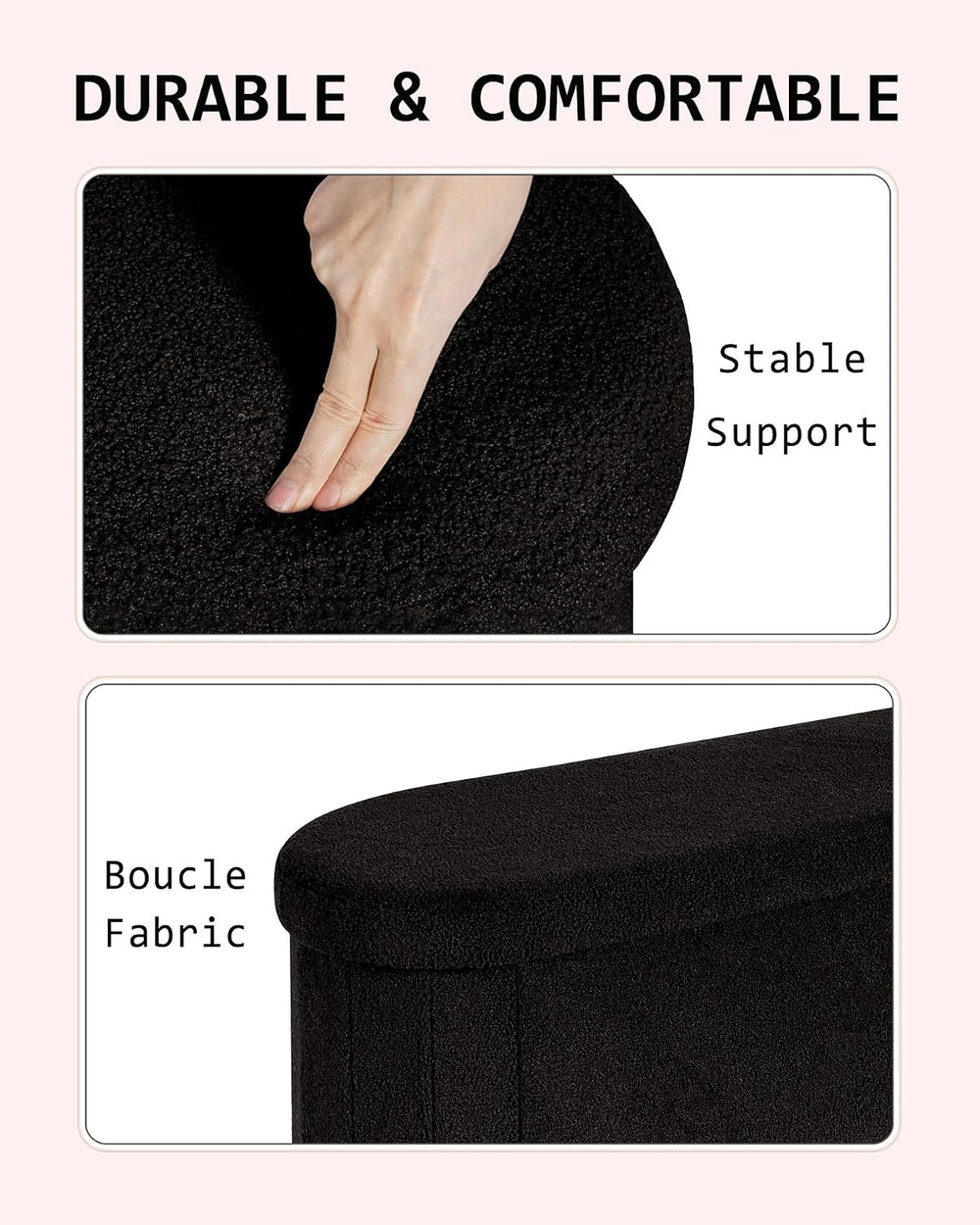 43.3 Inches Foldable Storage Ottoman Bench, Oval Footrest