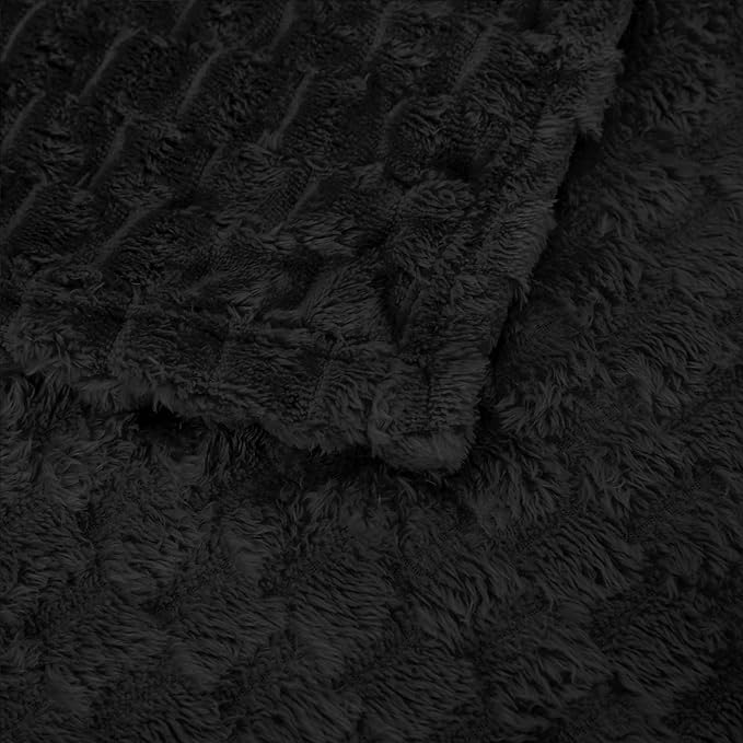 Puncuntex Black Throw Blanket 90"×90" inches Fuzzy 3D Jacquard Decorative - Image 7