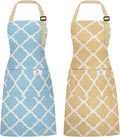 2 Pieces Aprons for Women with Pockets, Cotton Linen Waterproof Kitchen Cooking by Riqiaqia