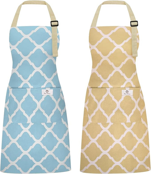 2 Pieces Aprons for Women with Pockets, Cotton Linen Waterproof Kitchen Cooking by Riqiaqia
