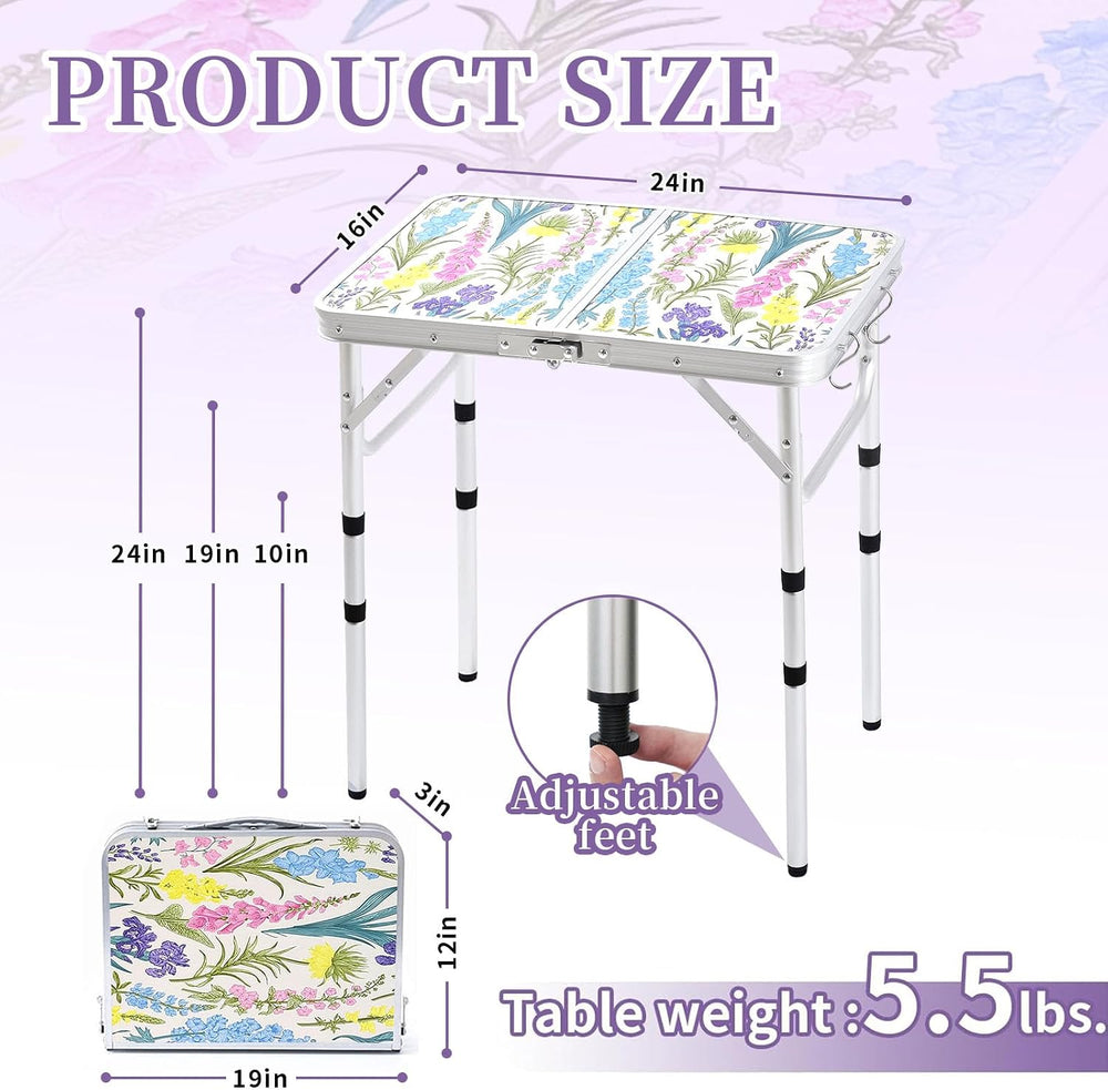 Yriuat Folding Camping Table 2ft Portable Picnic Table, Blooming Floral