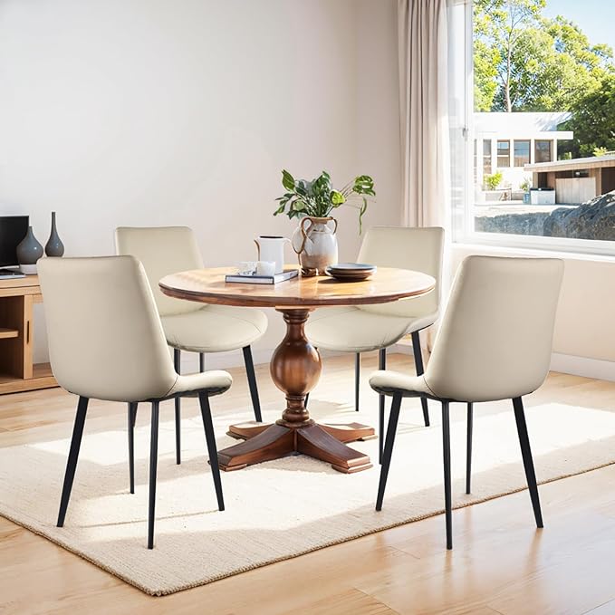 Dining Chairs, Modern PU Leather Dining Room Chair with Sturdy Metal Legs, Up...