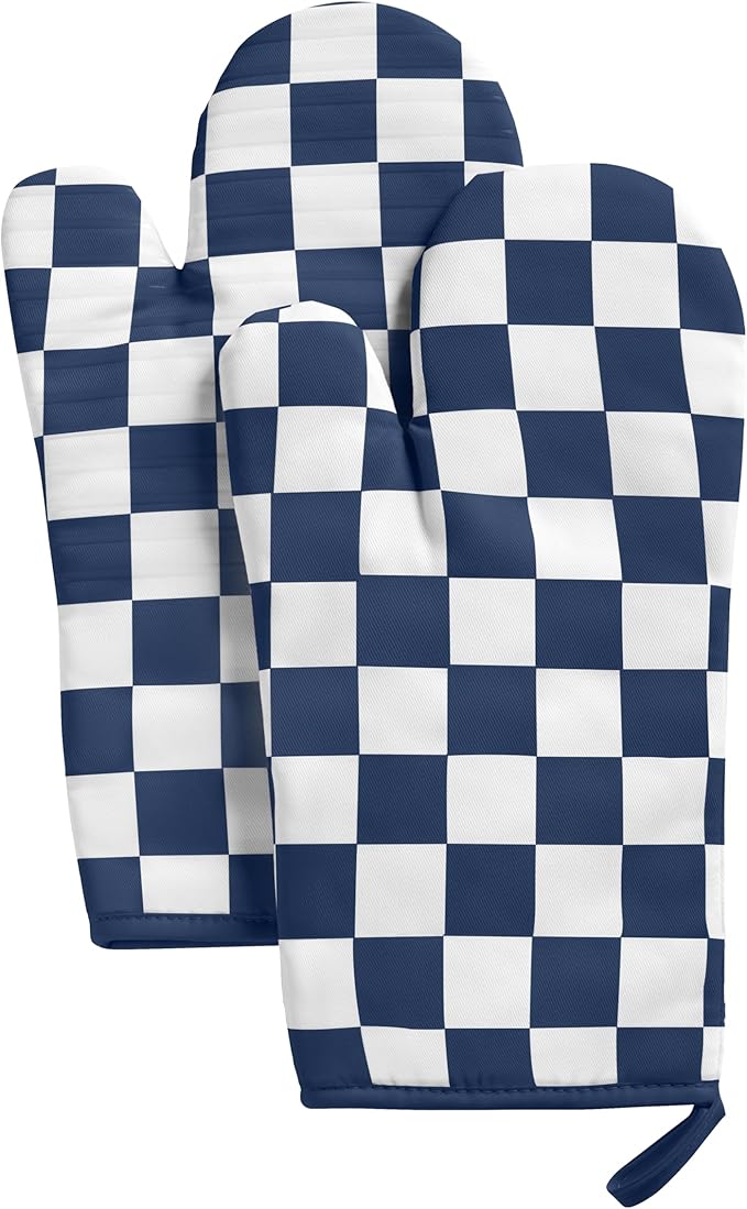 Ohocut Navy Blue Checkered Oven Mitts Heat Resistant, Vintage Retro by Ohocut