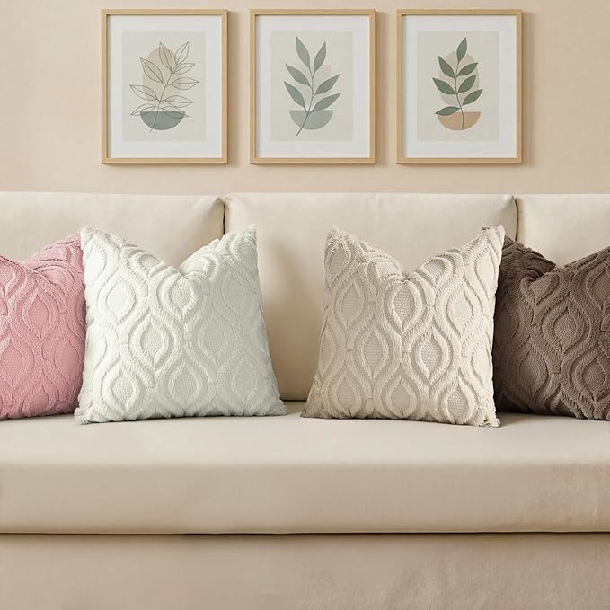 decorUhome Throw Pillow Covers 20x20 Inch Set of 2, Soft Plush Faux Wool Pink - Image 4