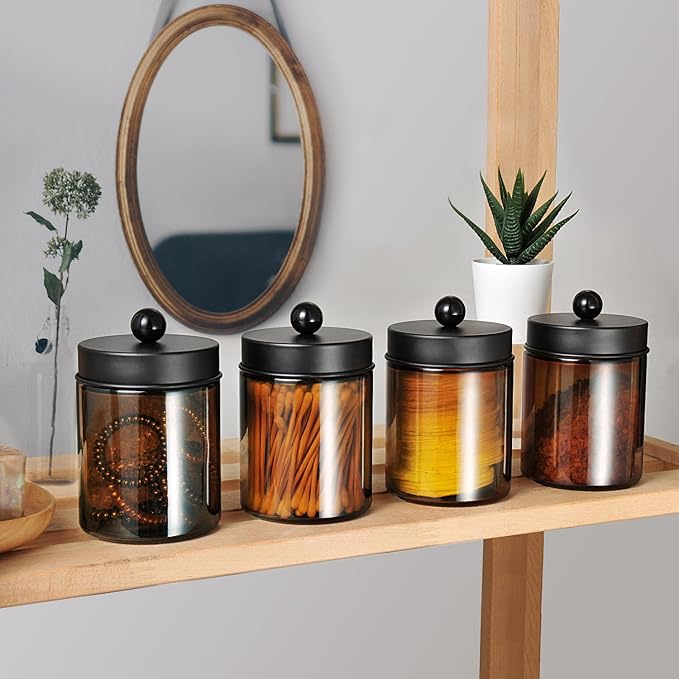 Amolliar Amber Glass Qtip Holder, Apothecary Jars - Image 5