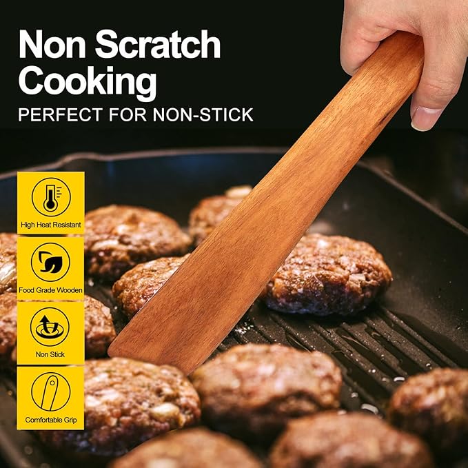 12 Inch Teak Wood Spatula for Cooking Non Toxic Kitchen Utensil Scraper Spurtle - Image 4