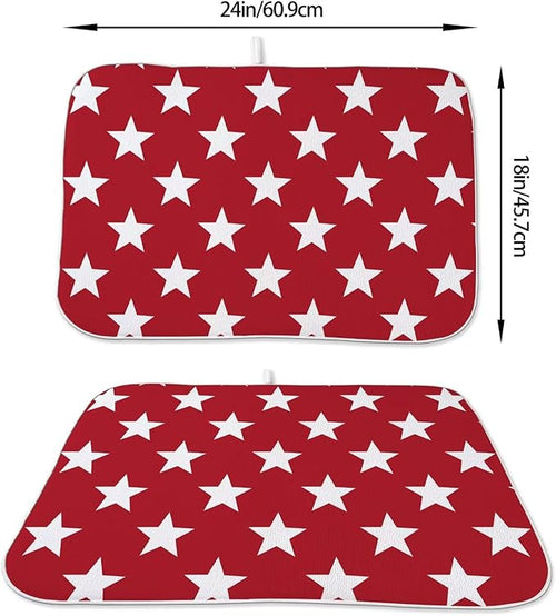 4th of July Dish Drying Mat 18 x 24 inch Independence Day Red Stars Decorative - Image 2