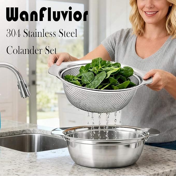 2 PCS Stainless Steel Colander, 3.5 QT 18/8 Stainless Steel Strainer, Colander - Image 4