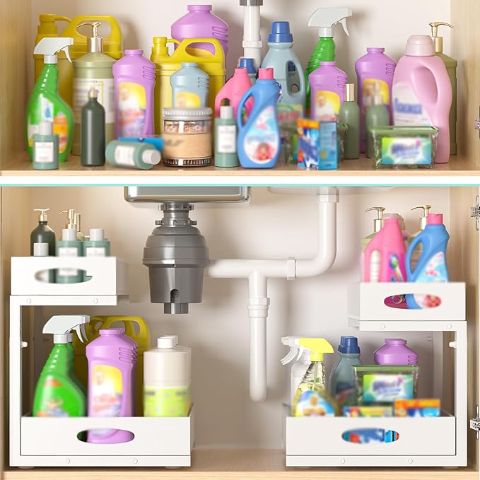 Under Sink Organizer, Extra-Wide Upgrade, 2 Pack 2 Tier Metal Slide Out Cabinet - Image 7