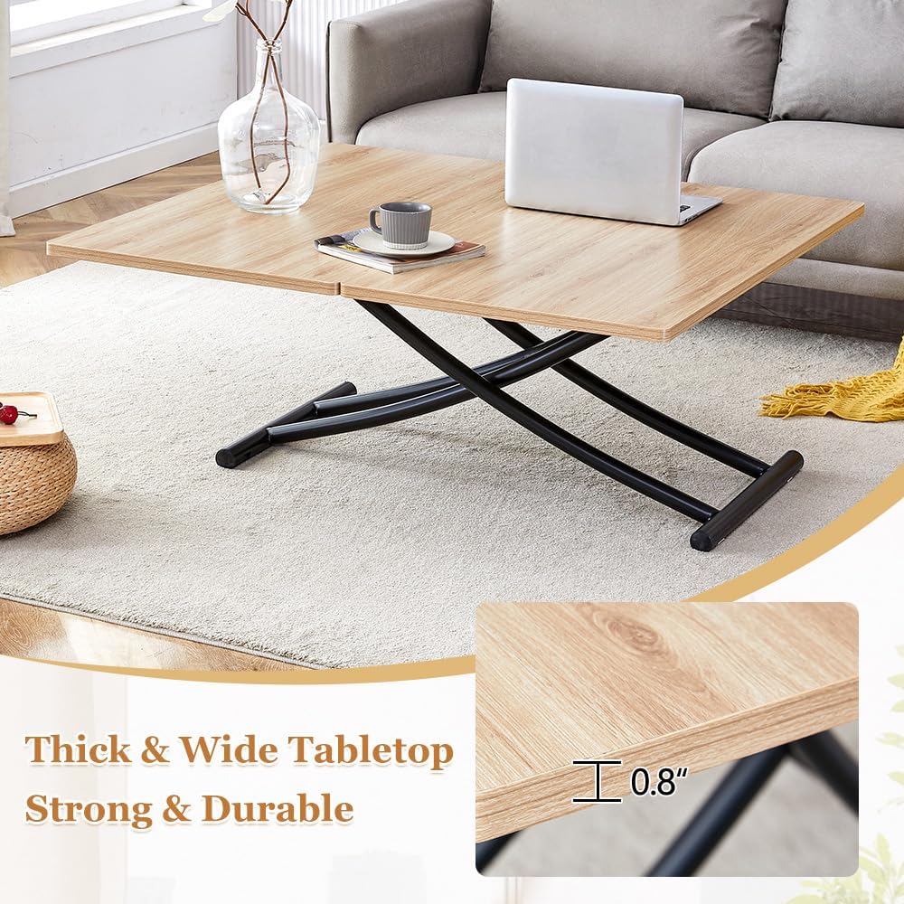 Adjustable Height Coffee Table to Dining Table, Lift Top Foldable Dining Tabl...