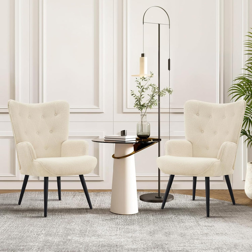 Furnimart Faux Fur White Accent Chair Mid Century Modern Living Room Chairs; ...