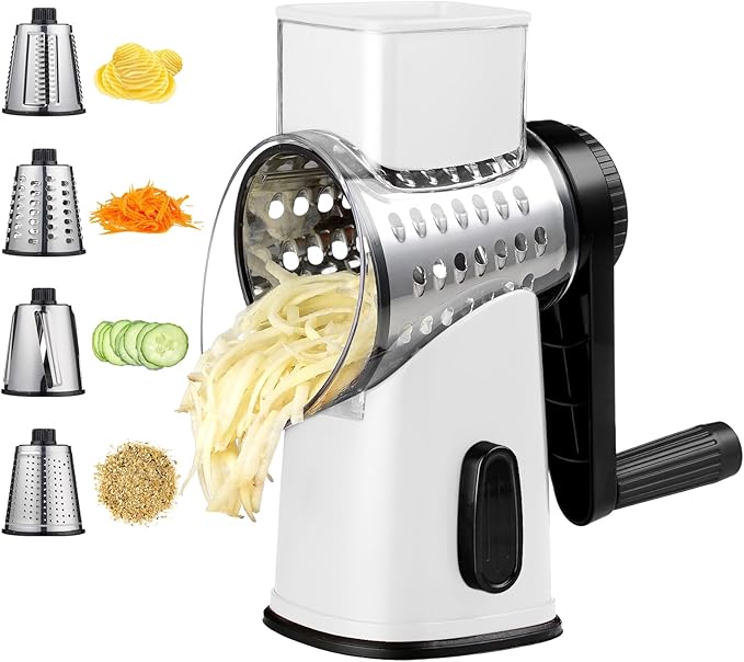 Rotary Cheese Graters with 4 Blades, Hand Crank Cheese Grater with Waffle Slicer by Unknown