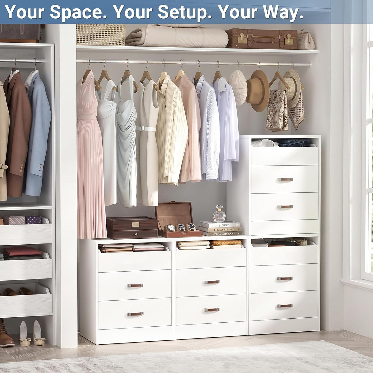 closet drawers set of 2, wood closet organizers shown in use
