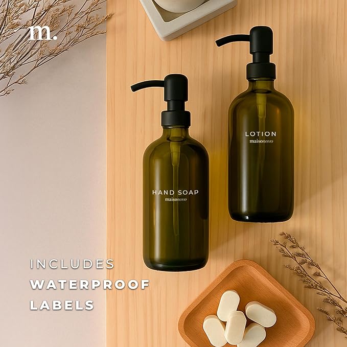 MaisoNovo Soap Dispenser 2-Piece Set | 16.9oz Green Bottles - Image 6