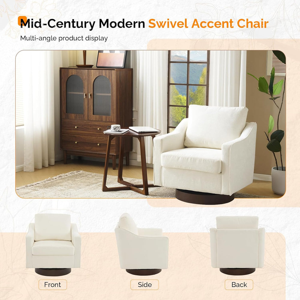 VINGLI Mid-Century Modern Swivel Accent Chair, 360°Upholstered Armchair, Home...