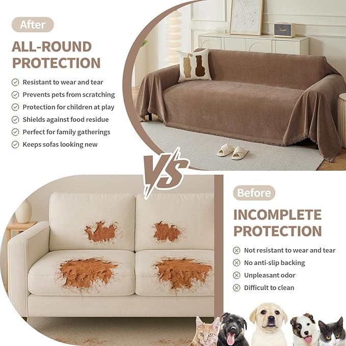 Couch Cover for Dogs, Boho Sofa Covers for 4 Cushion Couch, Chenille Sofa - Image 3