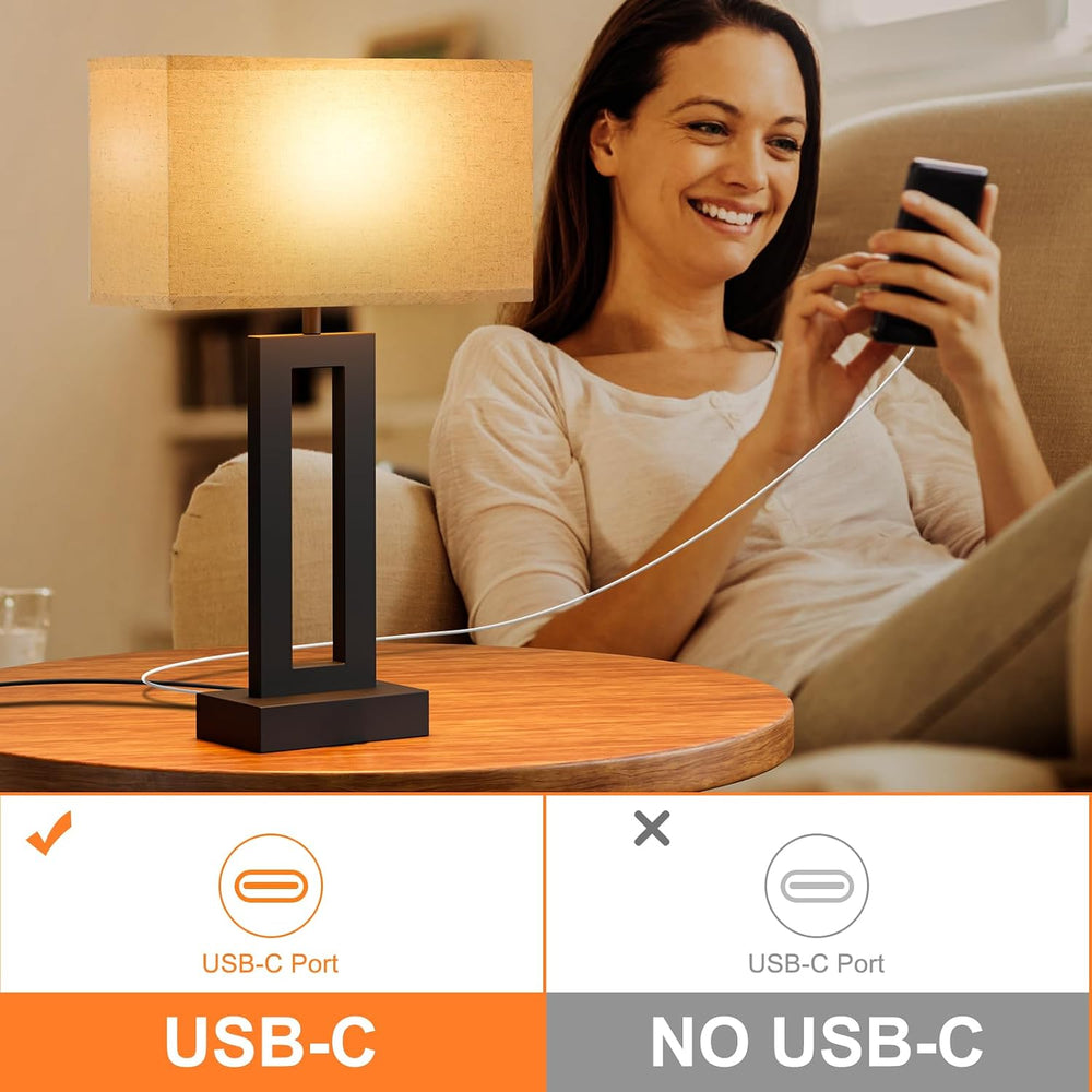 19.6" Touch Lamps for Nightstand, 3 Way Dimmable Bedroom Lamp, USB C+A