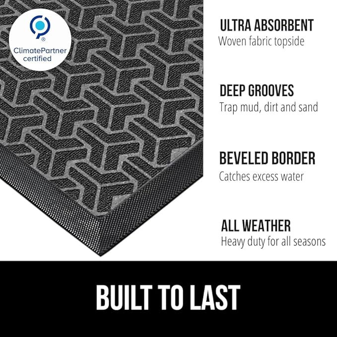 GORILLA GRIP 100% Waterproof All-Season WeatherMAX Doormat 35x23, US Designed - Image 3