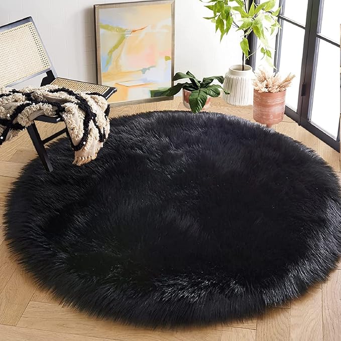 ORINOVA Black Fluffy Faux Fur Rug - Image 7