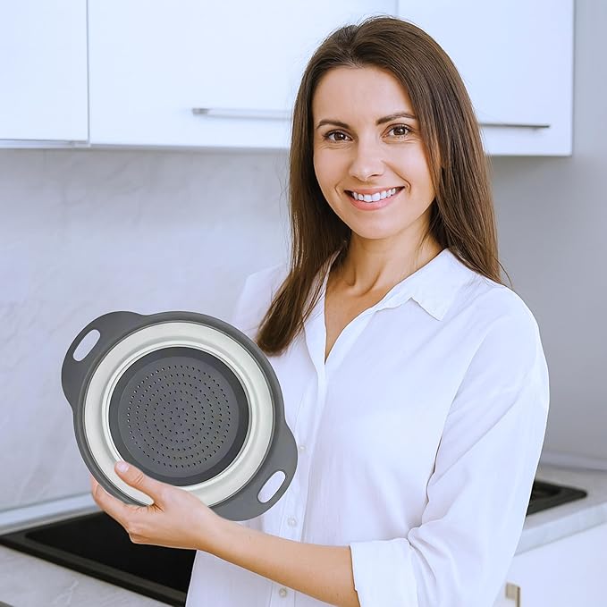 Round Silicone White Colander Collapsible – Foldable White Kitchen Strainer - Image 6