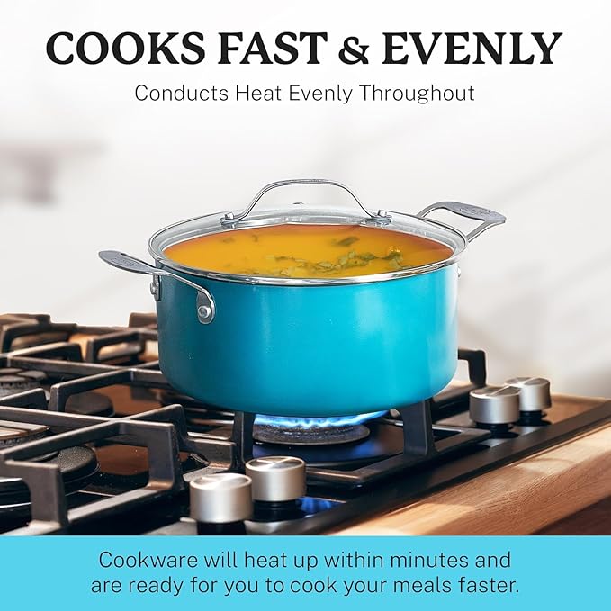 Gotham Steel Aqua Blue Pots and Pans Set, 12 Piece Nonstick Ceramic Cookware - Image 5