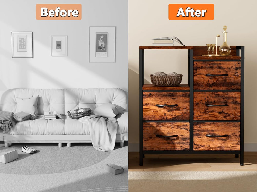 Rustic Brown Dressers for Bedroom, 5 Drawer Dresser for Closet