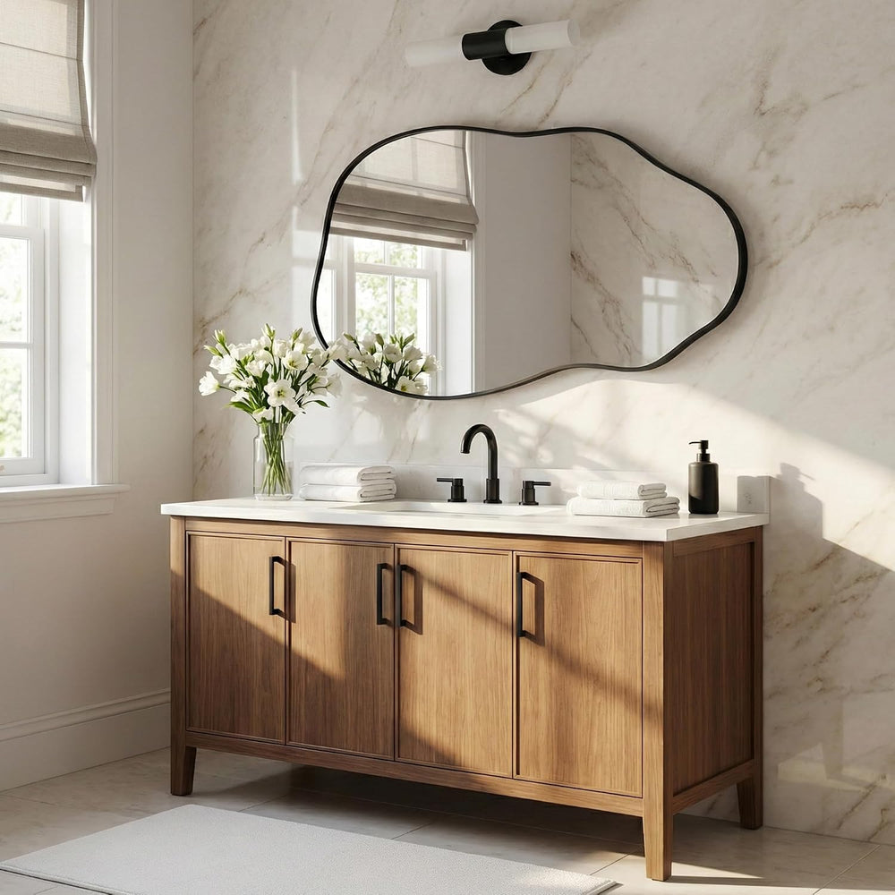 Matte Black 36x20 Inch Irregular Organic Freeform Wall Mirror