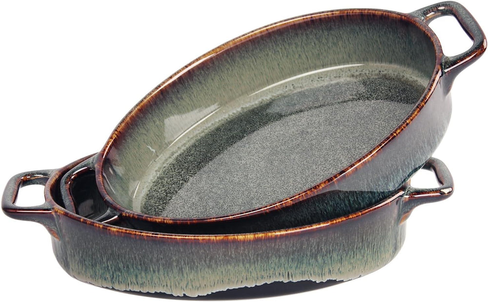 9" x 6" Porcelain Oval Casserole Dishes, 2 pieces Baking Dish